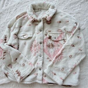 Simply Southern Girls Light Jacket in Cream and Pink with Snaps Sz XL DG